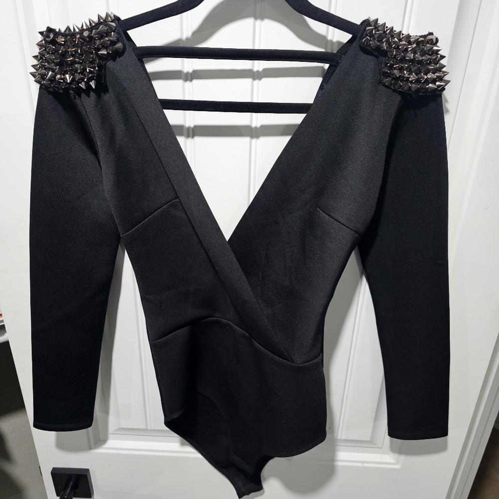 ASOS Black Long Sleeve Bodysuit with Studded Shoulders